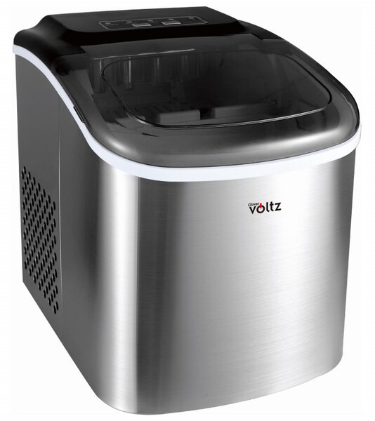 Ледогенератор Oliver Voltz OV51447CS, 120W, 12кг/24 часа, 1.3 л, 9 кубчета за цикъл работа, Индикатор за лед и вода, Инокс