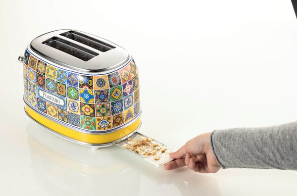 Тостер за хляб Ariete Positano 0155/0P, 810W, 2 филии, 3 функции, 6 степени, Подвижна тава за трохи, Бял/Жълт