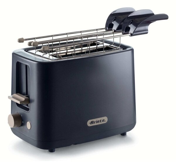 Тостер за хляб Ariete BREAKFAST 0157/03, 760W, 2 филии, Бутон стоп, 7 степени, Подвижна тава за трохи, Черен