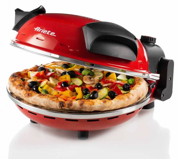 Електрическа фурна за пица Ariete "Пица за 4 минути" 0909/10, 1200W, 32 см, До 400C, 5 нива, Каменна плоча, Незалепващо покритие, Червен