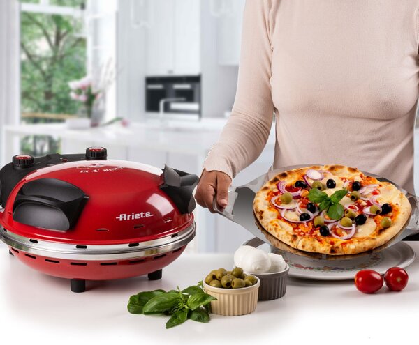 Електрическа фурна за пица Ariete "Пица за 4 минути" 0909/10, 1200W, 32 см, До 400C, 5 нива, Каменна плоча, Незалепващо покритие, Червен