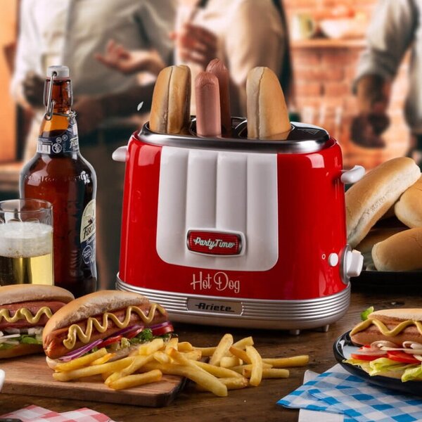 Уред за хот-дог Ariete PARTY TIME 0206/00, 650W, 4 отделения, 5 степени, Стоп функция, Червен