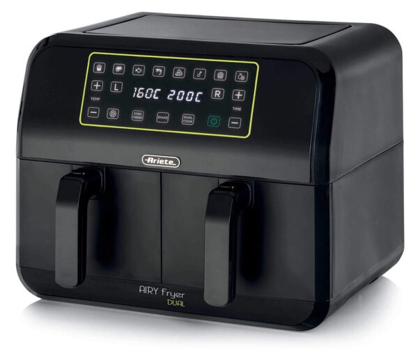 Двоен фритюрник с горещ въздух Ariete DUAL 4623/00, 1700W, 8 л, 8 програми, 35-200C, Синхронизиране, LCD сензорен панел, Черен