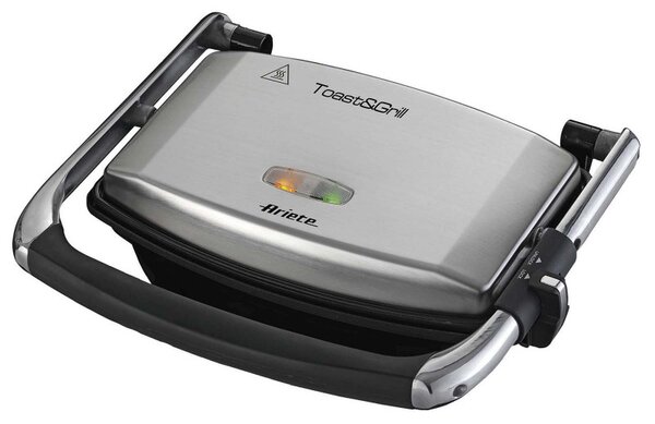 Уред 3в1 Ariete TOAST & GRILL SLIM 1911/10, Тостер, Грил, Скара, 1000W, 230C, Незалепващо покритие, Регулируема горна плоча, Инокс