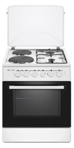 Готварска печка Elite FSEGC-0525W, 1500W, Ток/газ, Вентилатор, Автоматично запалване, Бял