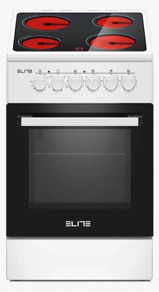 Готварска печка Elite FSVC-0576W, 1800W, 4 Витрокерамични котлона, Вентилатор, 9 степени, Черен/бял