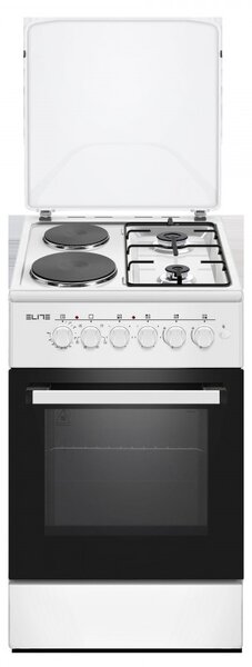 Готварска печка Elite FSEGC-0515W, 1500W, Ток/газ, 58 л, Вентилатор, Термостат, Осветление, Турбо, Бял