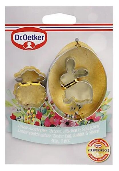 Комплект 3 бр формички за линцер Dr.Oetker 1878, Яйце, Зайче, Агънце, Неръждаема стомана, Сребрист