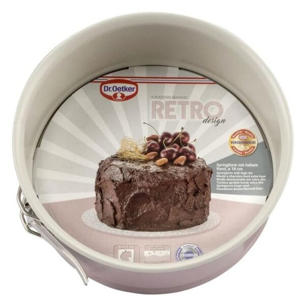 Форма за торта с падащо дъно Dr.Oetker Retro 4650, 18х8 см, Керамично незалепващо покритие, Въглеродна стомана, Розов