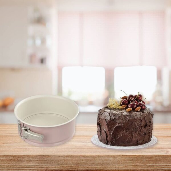 Форма за торта с падащо дъно Dr.Oetker Retro 4650, 18х8 см, Керамично незалепващо покритие, Въглеродна стомана, Розов