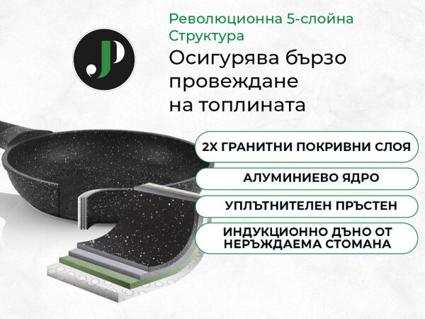 Комплект тенджери и тигани Just Perfecto JL-32, 12 ч, Отливка, Мраморно покритие, Индукция, Аксесоари, Черен