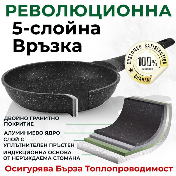 Комплект тенджери и тигани Just Perfecto JL-889, 14 ч, Отливка, Мраморно покритие, Индукция, Аксесоари, Черен