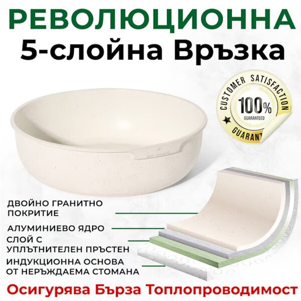 Комплект тенджери и тигани Just Perfecto JL-999, 11 ч, Отливка, Мраморно покритие, Индукция, 2 Подвижни дръжки, Бял/бежов