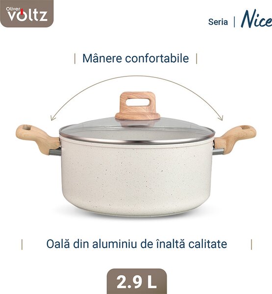 Тенджера Voltz Nice OV54418E20, 20x9.5 см, 2.9 л, Мраморно покритие, Индукция, Кремав меланж