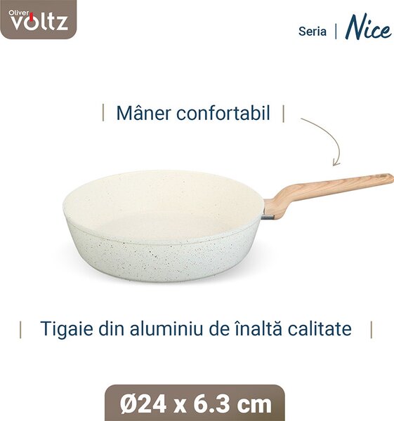 Дълбок тиган Voltz Nice OV54419E24D, 24x6.3 см, Мраморно покритие, Индукция, Кремав меланж