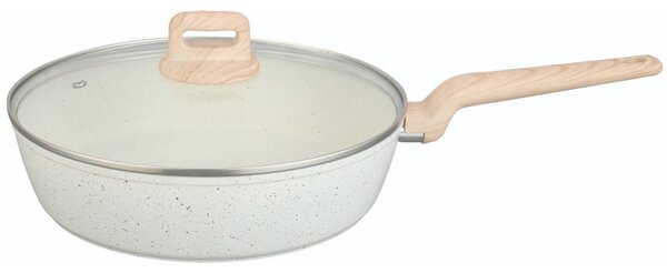 Дълбок тиган с капак Voltz Nice OV54419E24CD, 24x6.3 см, Мраморно покритие, Индукция, Кремав меланж