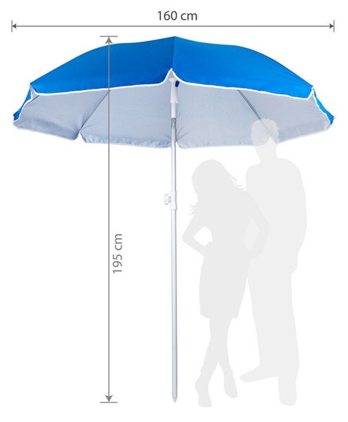 Плажен чадър MUHLER 2119 1008628, Ø160 см, Висок 195 см, 8 ребра, UV защита UPF 50+, Чупещо рамо, Син