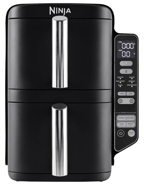 Фритюрник с горещ въздух Ninja SL300EU, 2470W, 7.6 л, 40-240C, 2 кошници, 6 програми, Синхронизирано готвене, Таймер, Автоматично спиране, Черен