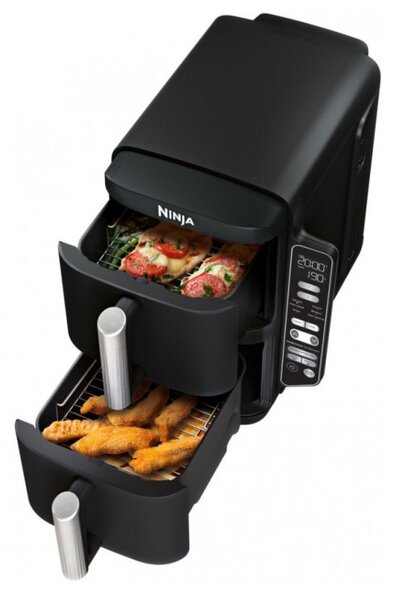 Фритюрник с горещ въздух Ninja SL300EU, 2470W, 7.6 л, 40-240C, 2 кошници, 6 програми, Синхронизирано готвене, Таймер, Автоматично спиране, Черен