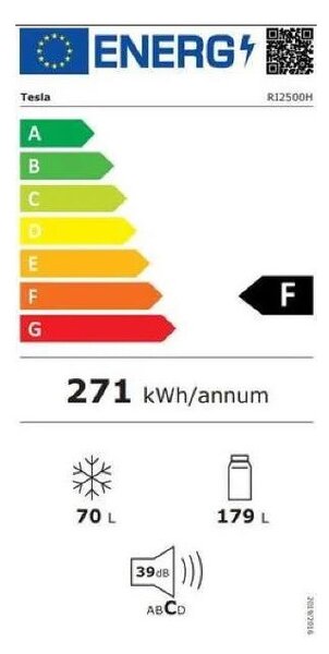 Хладилник за вграждане Tesla RI2500HE, 115W, 249Л, Енергиен клас E, LED осветление, Супер замразяване, Бял
