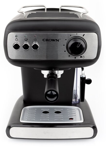 Еспресо машина Crown CEM-1525, 850W, 15 bar, 1.2 л, Подгряване на чаши, Пара, Подвижен резервоар, Крема диск, Черен