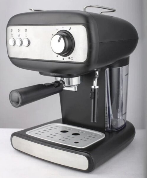 Еспресо машина Crown CEM-1525, 850W, 15 bar, 1.2 л, Подгряване на чаши, Пара, Подвижен резервоар, Крема диск, Черен