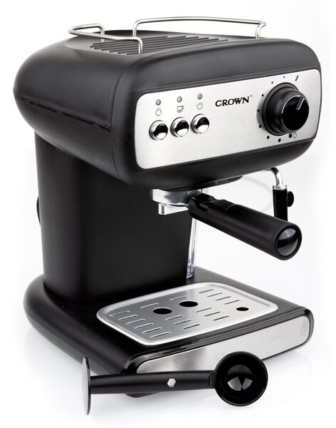 Еспресо машина Crown CEM-1525, 850W, 15 bar, 1.2 л, Подгряване на чаши, Пара, Подвижен резервоар, Крема диск, Черен