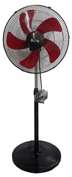 Вентилатор Elite EFS-1304, 100W, 45 см, 3 скорости, 5 перки, Кръгла основа, Черен/Червен