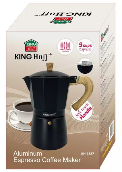 Кубинска кафеварка Kinghoff KH 1887, 9 чаши, 450 мл, Алуминий, Индукция, Черен