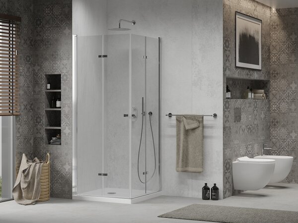 Mexen Lima Двукабинен сгъваем душ 90 x 90 см, прозрачен, хром + корито Flat