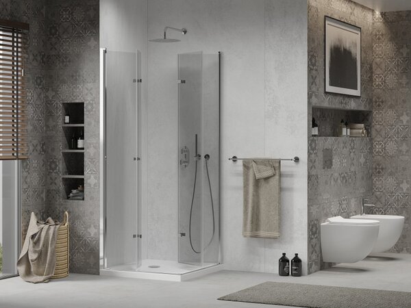 Mexen Lima Двукабинен сгъваем душ 90 x 90 см, прозрачен, хром + корито Flat