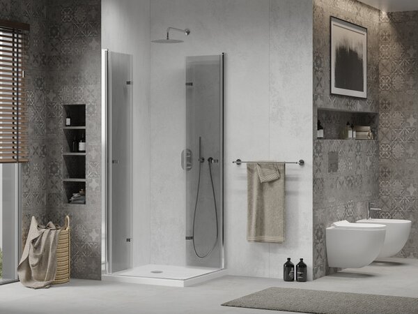 Mexen Lima Двукабинен сгъваем душ 90 x 90 см, прозрачен, хром + корито Flat