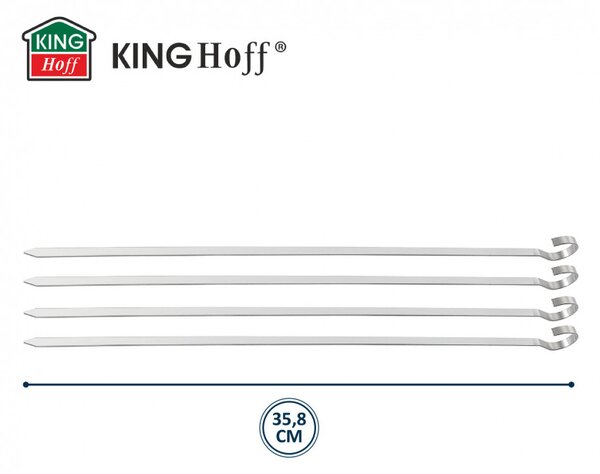 Комплект 4 бр стоманени шишчета Kinghoff KH 1914, 36 см, Остър връх, Дръжка с извивка, Инокс