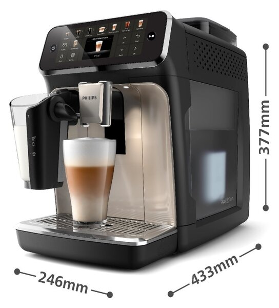 Кафеавтомат Philips EP5547/90 LatteGo, 1500W, 15 bar, 1.8 л, 20 напитки, Керамична мелачка с 12 нива, TFT, AquaClean, SilentBrew, AromaExtract, ExtraShot, Черен/Бежов