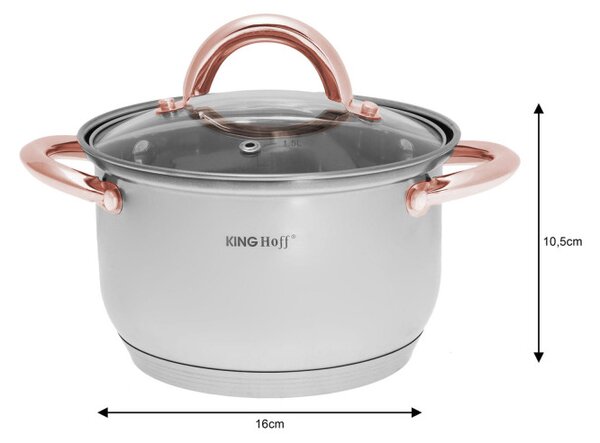 Комплект тенджери и тиган Kinghoff KH 1765, 12 ч, Индукция, Инокс/розово злато