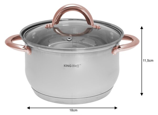 Комплект тенджери и тиган Kinghoff KH 1765, 12 ч, Индукция, Инокс/розово злато