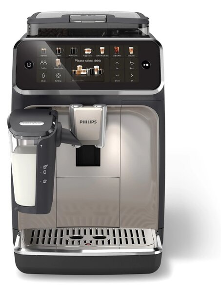 Кафеавтомат Philips EP5547/90 LatteGo, 1500W, 15 bar, 1.8 л, 20 напитки, Керамична мелачка с 12 нива, TFT, AquaClean, SilentBrew, AromaExtract, ExtraShot, Черен/Бежов