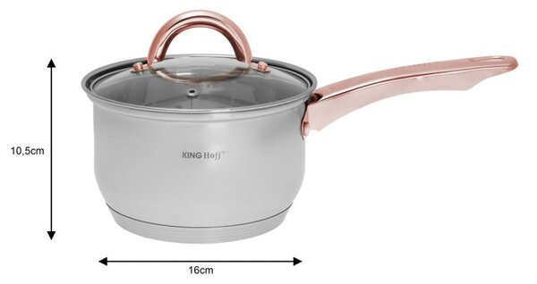 Комплект тенджери и тиган Kinghoff KH 1765, 12 ч, Индукция, Инокс/розово злато
