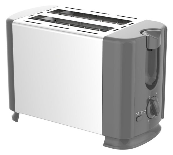 Тостер за хляб Rosberg R51440GS, 700W, 2 филии, 6 нива, Ненагряваща се външна повърхност, Бял/сив