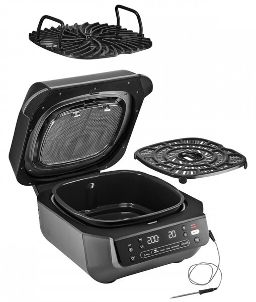 Фритюрник с горещ въздух и грил 5в1 Ninja Foodi Smart EG351EU, 1760W, 5.7 л, До 4 порции, 5 режима, Cyclonic Air, Smart Cook, Керамично покритие, Черен/инокс