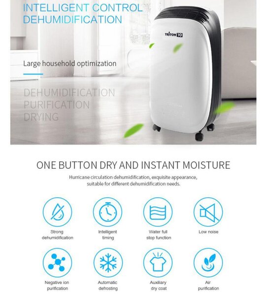 Влагоабсорбатор Attractive TRITON 10, 175W, 1.8 л, 10л/24ч, R290, Таймер, Автоматичен дефрост, Сензор за влажност, Бял/черен