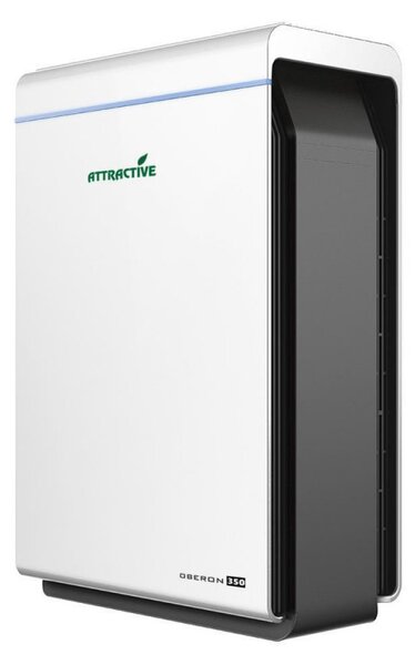 Пречиствател за въздух Attractive Oberon 350, 85W, За до 65 м2, 350 м3/ч, 3 скорости, WiFi, Йонизация, Интелигентни сензори, Дистанционно, Тъчскрийн, Бял/черен