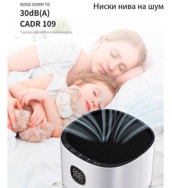 Пречиствател за въздух Attractive OBERON 520, 50W, За до 62 м2, Wi-Fi, 5 скорости, Таймер, Нощен режим, Дистанционно, Интелигентен сензор за замърсяване, Бял