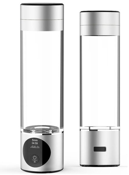 Преносима бутилка за водородна вода Elixir,1.2W, Батерия 1800 mAh, 260 мл, OLED дисплей, USB зареждане, Сребрист