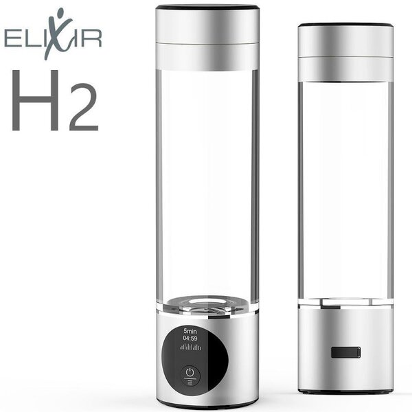 Преносима бутилка за водородна вода Elixir,1.2W, Батерия 1800 mAh, 260 мл, OLED дисплей, USB зареждане, Сребрист