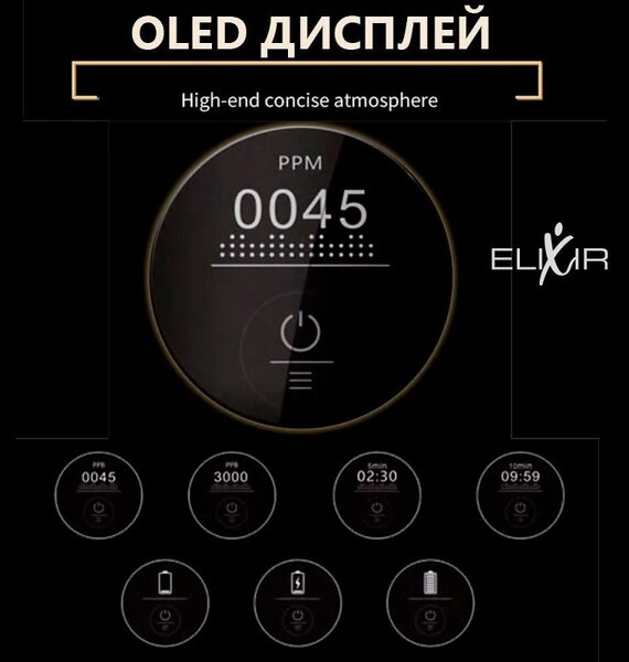 Преносима бутилка за водородна вода Elixir,1.2W, Батерия 1800 mAh, 260 мл, OLED дисплей, USB зареждане, Сребрист