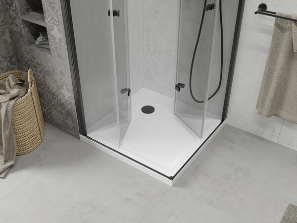 Mexen Lima Duo сгъваема душ кабина 80 x 80 см, прозрачна, черна + корито Flat