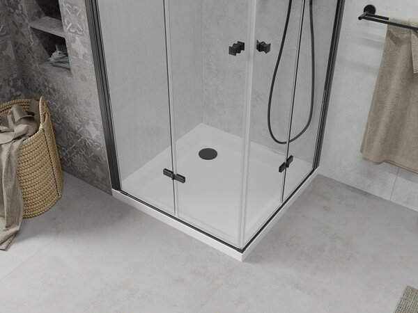 Mexen Lima Duo сгъваема душ кабина 80 x 80 см, прозрачна, черна + корито Flat