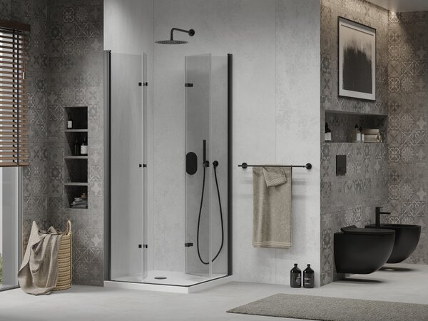 Mexen Lima Duo сгъваема душ кабина 80 x 80 см, прозрачна, черна + корито Flat