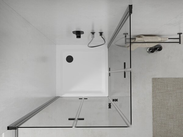 Mexen Lima Duo сгъваема душ кабина 80 x 80 см, прозрачна, черна + корито Flat
